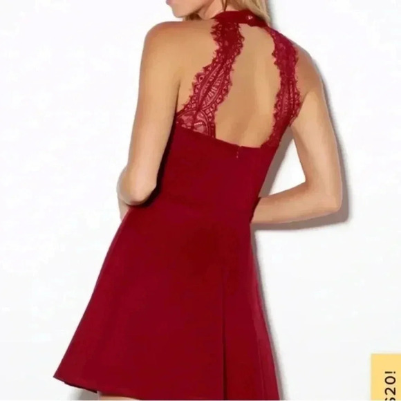 Lulus Hometown Girl Red Wine Lace Skater Mini Dress Halter Open Back | size XL - Picture 3 of 11